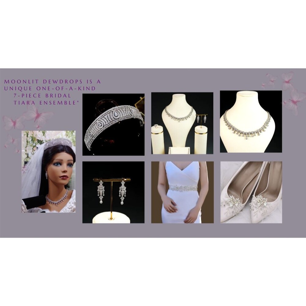 "Moonlit Dewdrops  A Unique one-of-a-kind   7-piece Bridal Tiara Ensemble "